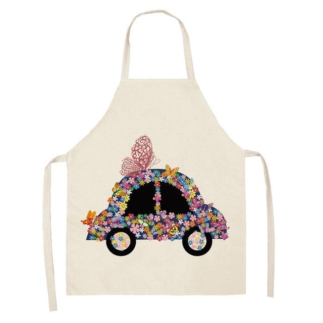 1Pcs Cotton Linen Flower Butterfly Girl Printed Kitchen Aprons for Women Home Cooking Baking Waist Bib Pinafore 53*65cm WQ0034