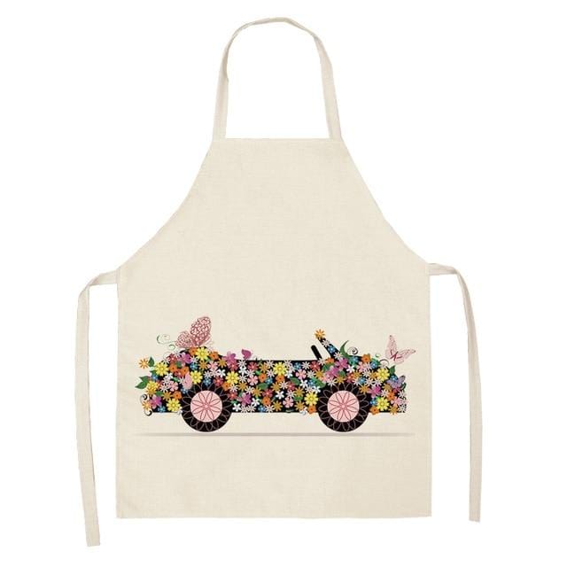 1Pcs Cotton Linen Flower Butterfly Girl Printed Kitchen Aprons for Women Home Cooking Baking Waist Bib Pinafore 53*65cm WQ0034