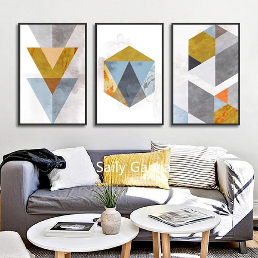 Abstraktes Dreieck, Sechseck, Geometrie, Mosaik-Kombination, Leinwandgemälde, Poster und Druck, dekorative Wandkunst, Bilder für Wohnzimmer