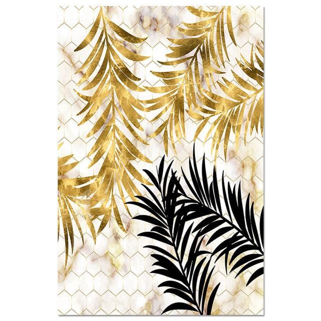 Nordic Plants Golden Leaf Canvas Painting Botanical Posters and Print Abstract Wall Art Pictures for Living Room Modern Decor