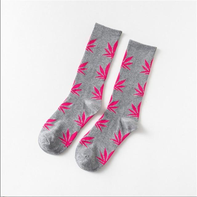 Moda Mulaya Lustige Socken für Damen, bequem, hochwertige Baumwolle, Happy Hemp Leaf Maple, lässig, lang, Weed Crew Socke, Kleid, Harajuku