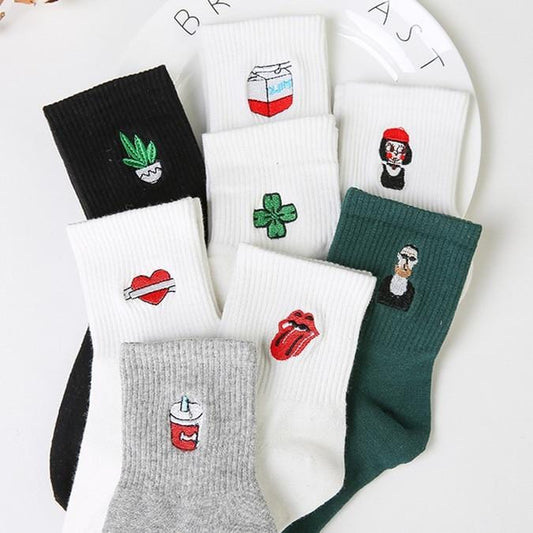 Neue Harajuku Damensocken Japan Retro Stickerei Rose Kaktus Baumwolle Literarische Lustige Socken für weibliches Geschenk