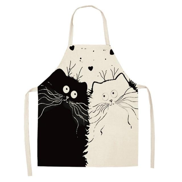 1Pcs Kitchen Apron Cute Cartoon Cat Printed Sleeveless Cotton Linen Aprons for Men Women Home Cleaning Tools 53*65cm WQ0029