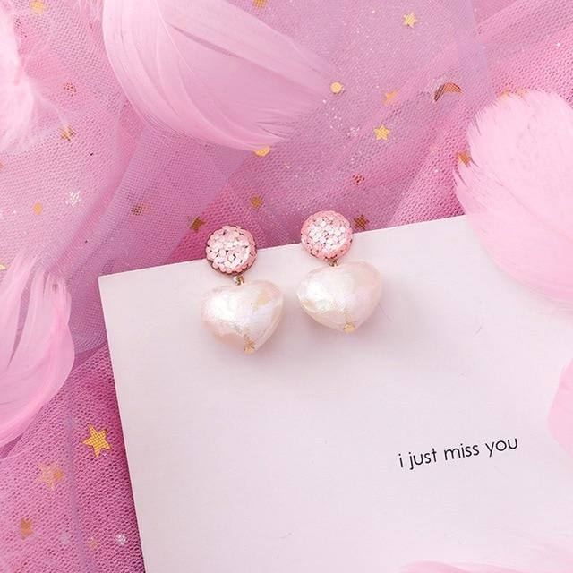 2019 Pink Earrings Korean Flower Sweet Geometric Earring Simulated Pearl pendientes mujer For Women Tassel Ear Jewelry brincos