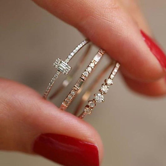 VKME accepts custom jewelry crystal ring set European and American inlaid rhinestone fashion pair ring female party gift