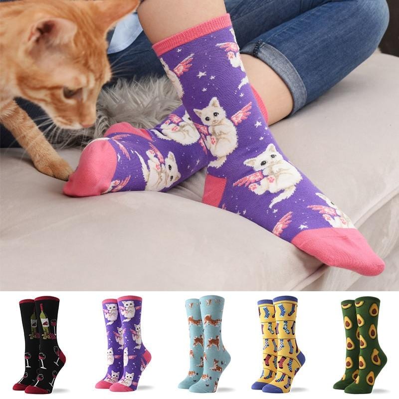 Heißer Verkauf bunte Damen Baumwolle Crew Socken lustige Banane Katze Tier Muster kreative Damen Neuheit Socken für Geschenke