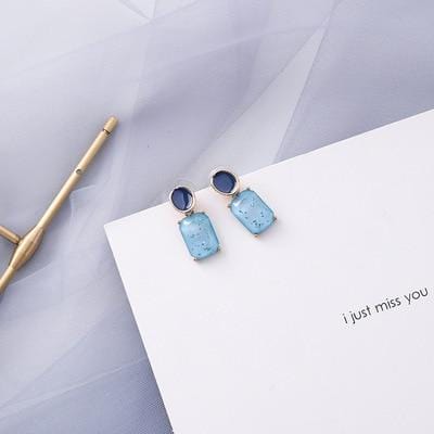 AOMU Korean Blue Geometric Acrylic Irregular Hollow Circle Square Dangle Drop Earrings for Women Metal Bump Party Beach Jewelry