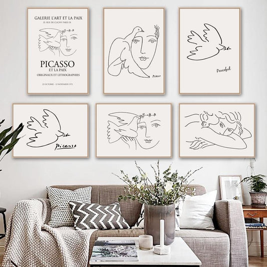 Picasso Matisse Mädchen Vogel Linie Zeichnung Wand Kunst Leinwand Malerei Nordic Poster Und Drucke Wand Bilder Für Wohnzimmer Dekor