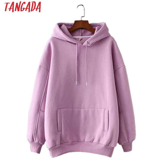 Tangada Frauen Fleece Hoodie Sweatshirts Winter japanische Mode 2019 Oversize Damen Pullover warme Tasche Kapuzenjacke SD60