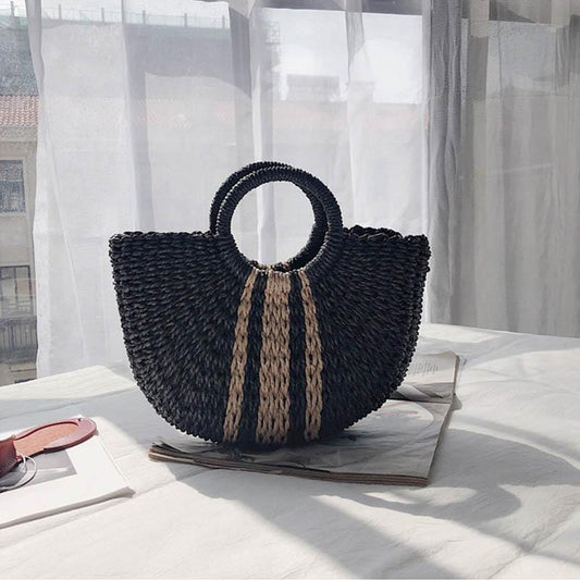 Half Moon Straw Tote Straw handbags Summer beach bags Straw bag Handmade Vintage Woven Handbag For Women