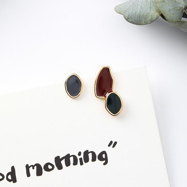 New Design Vintage Colorful Enamel Irregular Geometric Asymmetric Oval Round Long Stud Earrings for Women Girl Jewerly Gifts