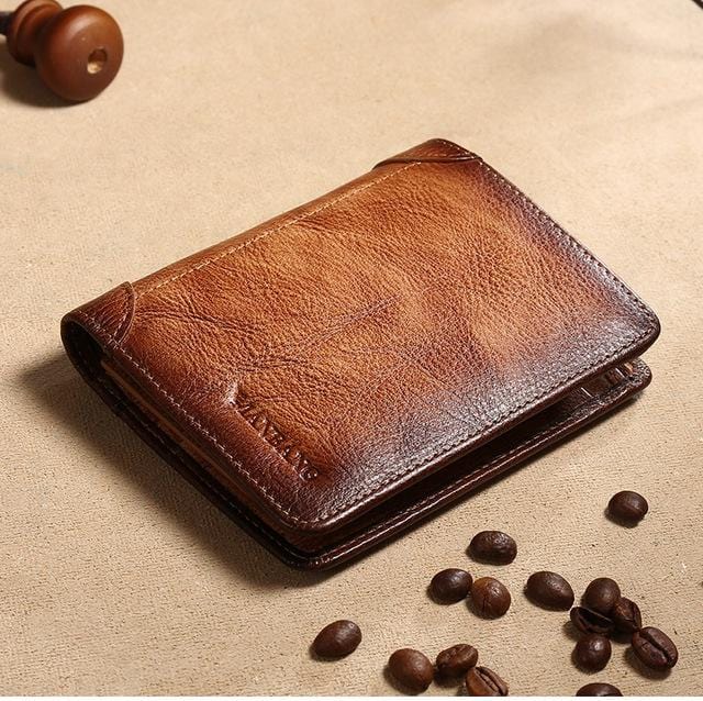 ManBang 2020 New 100% Genuine Leather Men Wallet Small Mini Card Holder Male Walet Pocket Retro purse High quatily