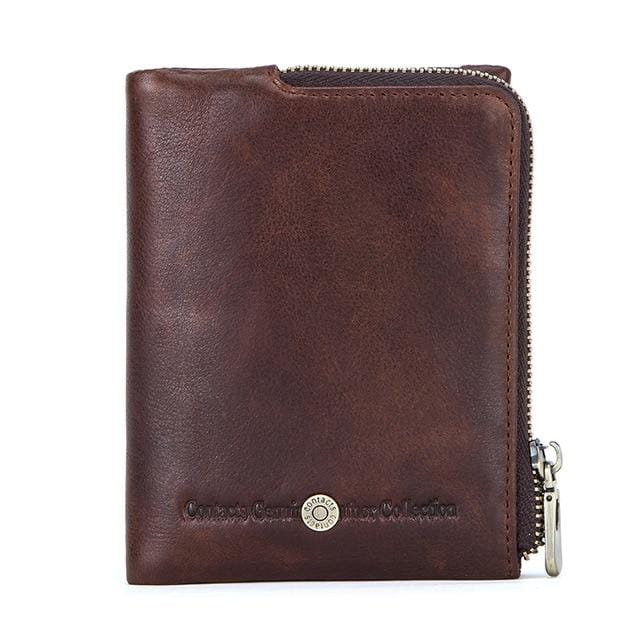 CONTACT'S New Small Wallet Men Crazy Horse Wallets Coin Purse Quality Short Male Money Bag Rifd Cow Leather Card Wallet Cartera