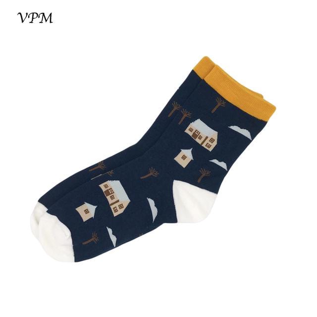 VPM Cotton Crew Women's Socks Casual Cute Streetwear Design Funny Alien Pig Dog Cat Space Print for Girl Gift