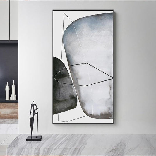 Nordic Minimalistisches großes Poster und Druck schwarz-weißer Stein Leinwandgemälde für Hotelgang Wohnzimmer Home Decoracion Wandkunst