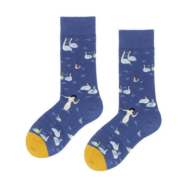 Baumwolle Happy Socken Damen Schwan Frieden Taube Vogel Tier Socken Mann bunt Picasso Kunst Socken primitiver Stamm verrückte Männer Socke lustig