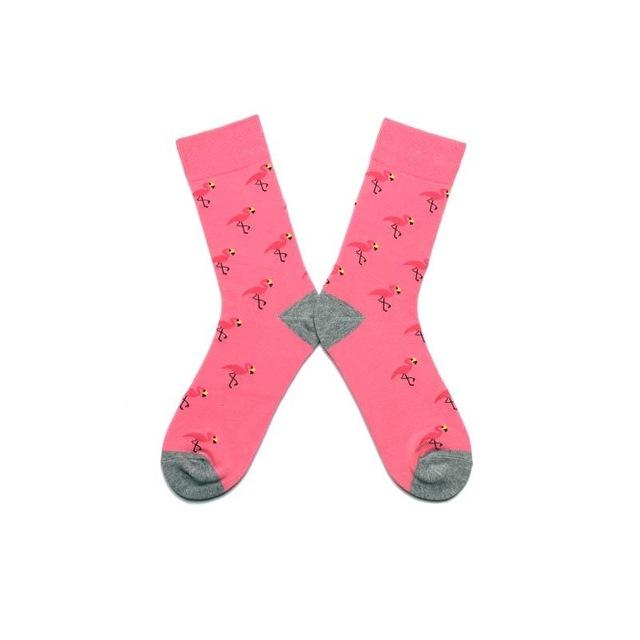 Women Socks Pink Green Cartoon Animals Flamingos Printed Harajuku Cute Funny Colorful Happy Female Casual Hip Hop Skate Hosiery