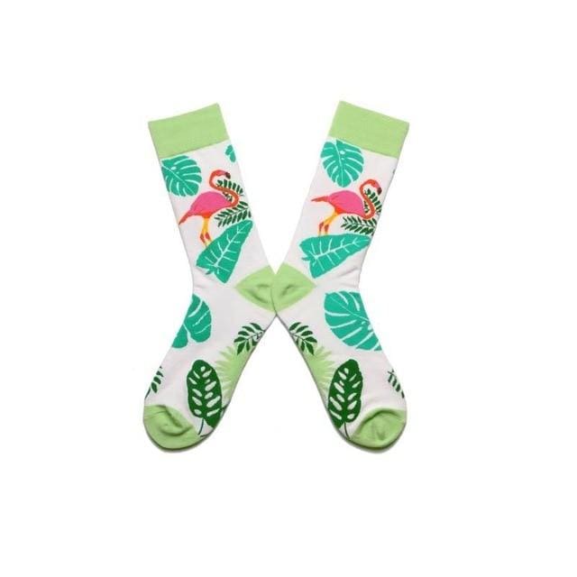 Women Socks Pink Green Cartoon Animals Flamingos Printed Harajuku Cute Funny Colorful Happy Female Casual Hip Hop Skate Hosiery