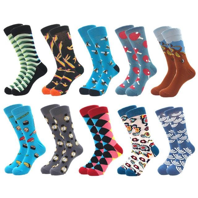 10pairs/lot Brand Quality Men's Socks Combed Cotton colorful Happy Funny Sock Autumn Winter Warm Casual long Men compression sock