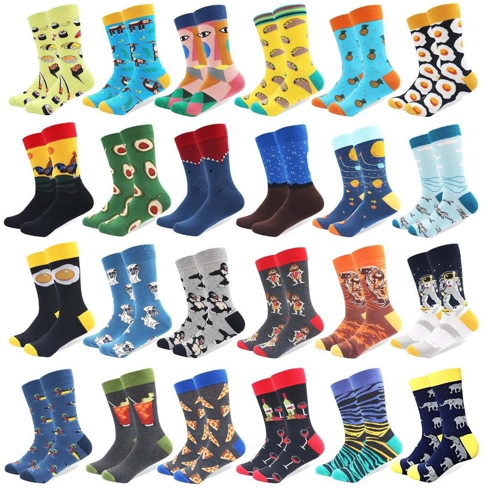 1 Paar männliche Baumwollsocken, farbige Kunstsocken, mehrere Muster, lange Designer-Streetwear, fröhliche lustige Skateboard-Socken, Herren-Kleidersocken