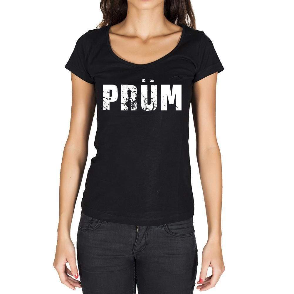 Prüm German Cities Black Womens Short Sleeve Round Neck T-Shirt 00002 - Casual