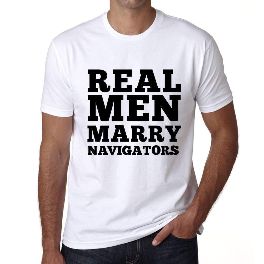 Real Men Marry Navigators Mens Short Sleeve Round Neck T-Shirt - White / S - Casual