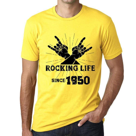Rocking Life Since 1950 Mens T-Shirt Yellow Birthday Gift 00422 - Yellow / Xs - Casual