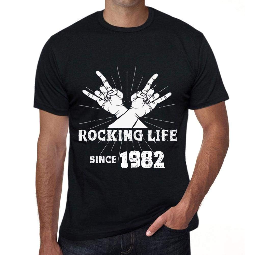 Rocking Life Since 1982 Mens T-Shirt Black Birthday Gift 00419 - Black / Xs - Casual
