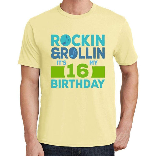 Rockin&rollin 16 Yellow Mens Short Sleeve Round Neck T-Shirt 00278 - Yellow / S - Casual