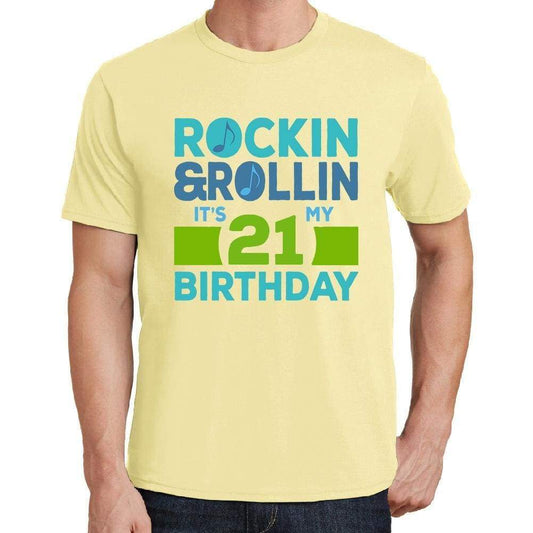 Rockin&rollin 21 Yellow Mens Short Sleeve Round Neck T-Shirt 00278 - Yellow / S - Casual