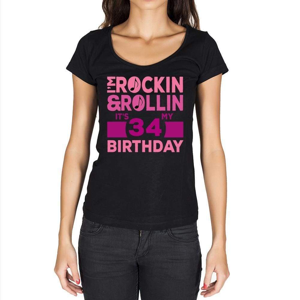 Rockin&rollin 34 Womens Short Sleeve Round Neck T-Shirt 00149 - Black / Xs - Casual