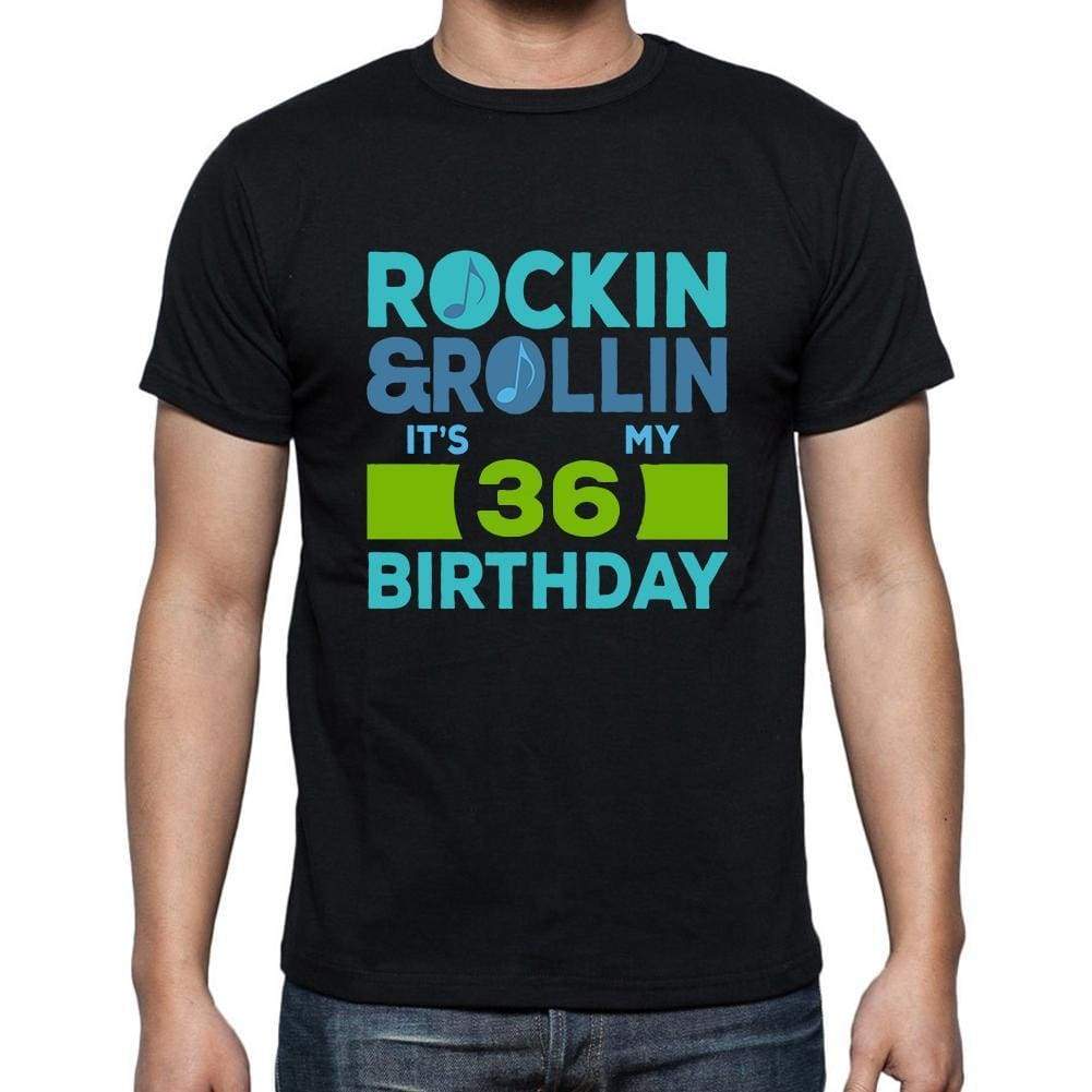 Rockin&rollin 36 Black Mens Short Sleeve Round Neck T-Shirt Gift T-Shirt 00340 - Black / S - Casual