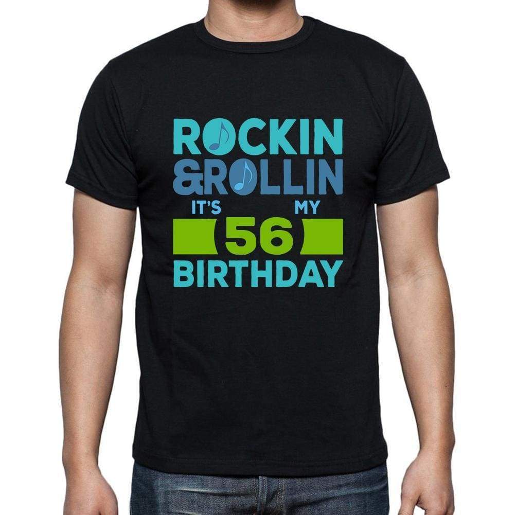 Rockin&rollin 56 Black Mens Short Sleeve Round Neck T-Shirt Gift T-Shirt 00340 - Black / S - Casual