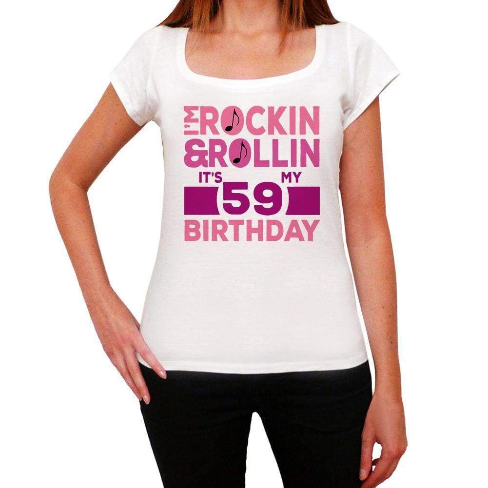 Rockin&rollin 59 White Womens Short Sleeve Round Neck T-Shirt Gift T-Shirt 00343 - White / Xs - Casual