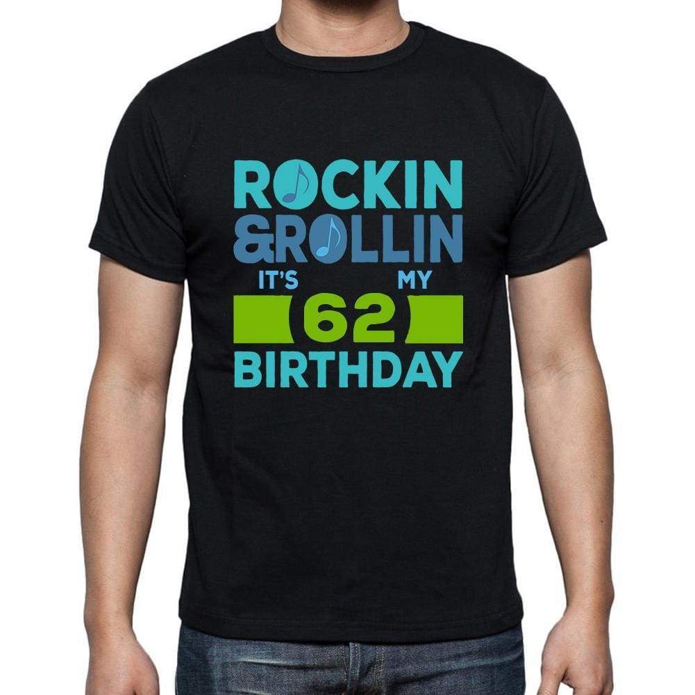 Rockin&rollin 62 Black Mens Short Sleeve Round Neck T-Shirt Gift T-Shirt 00340 - Black / S - Casual