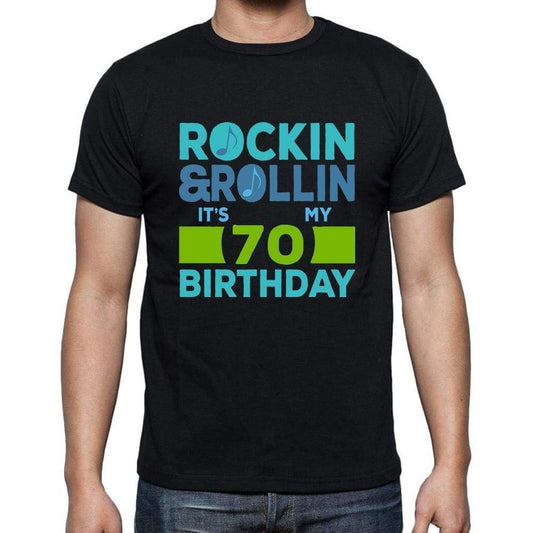 Rockin&rollin 70 Black Mens Short Sleeve Round Neck T-Shirt Gift T-Shirt 00340 - Black / S - Casual