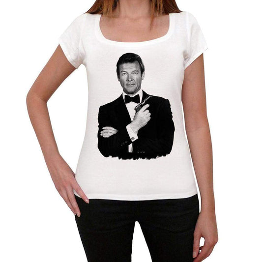 Roger Moore Bond 007 White Womens Short Sleeve Round Neck T-Shirt Gift T-Shirt 00295 - White / Xs - Casual