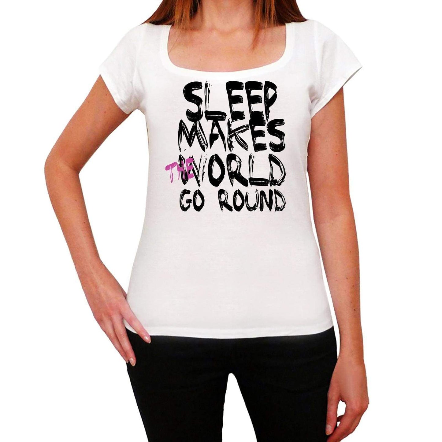 Sleep World Goes Arround Womens Short Sleeve Round White T-Shirt 00083 - White / Xs - Casual