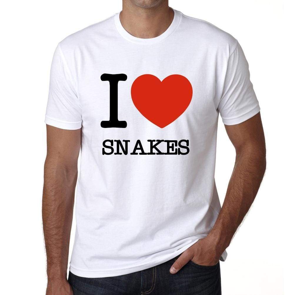 Snakes I Love Animals White Mens Short Sleeve Round Neck T-Shirt 00064 - White / S - Casual