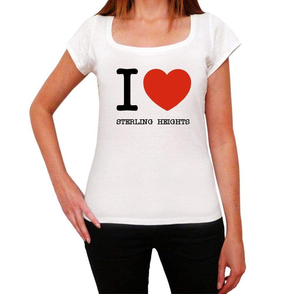 Sterling Heights I Love Citys White Womens Short Sleeve Round Neck T-Shirt 00012 - White / Xs - Casual