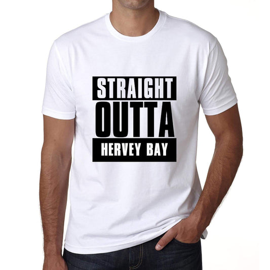 Straight Outta Hervey Bay Mens Short Sleeve Round Neck T-Shirt 00027 - White / S - Casual