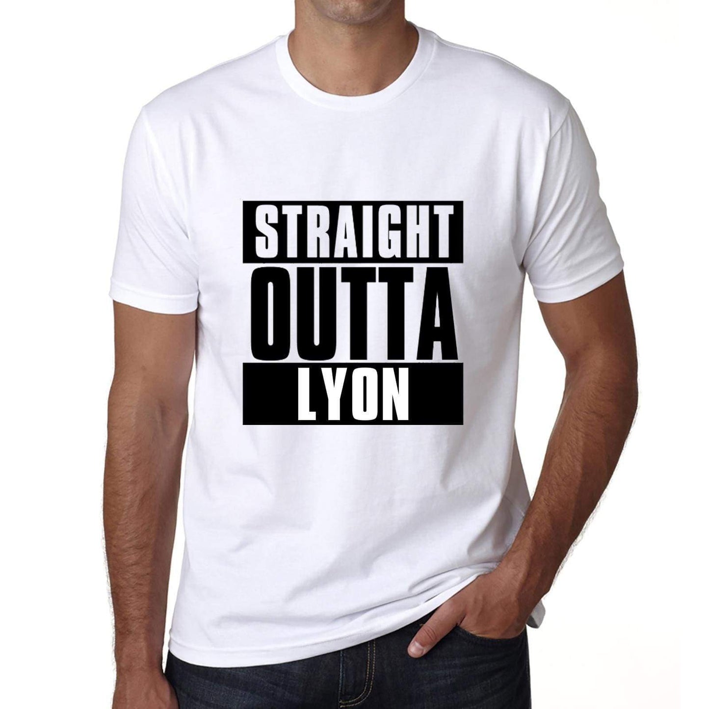 Straight Outta Lyon Mens Short Sleeve Round Neck T-Shirt 00027 - White / S - Casual