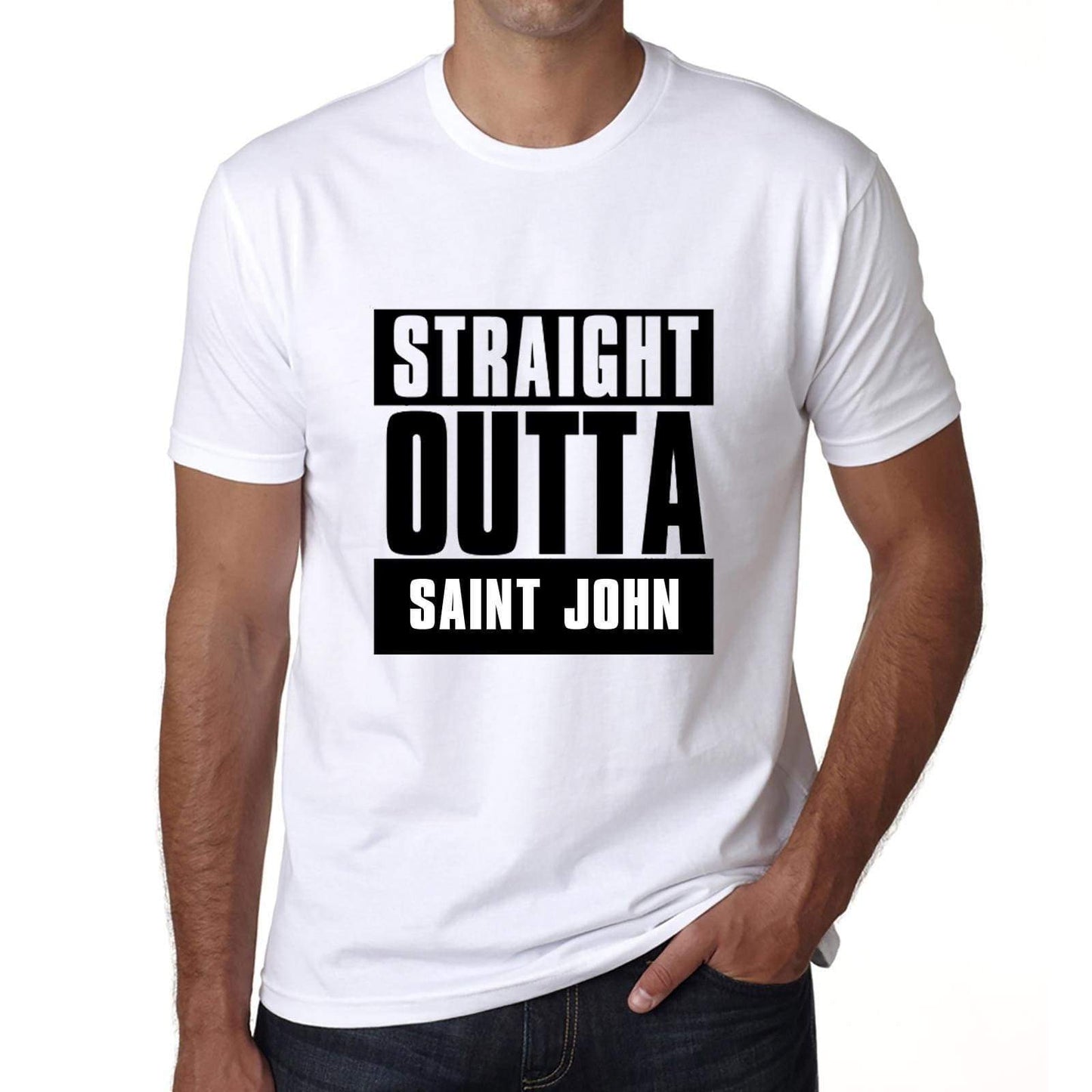 Straight Outta Saint John Mens Short Sleeve Round Neck T-Shirt 00027 - White / S - Casual