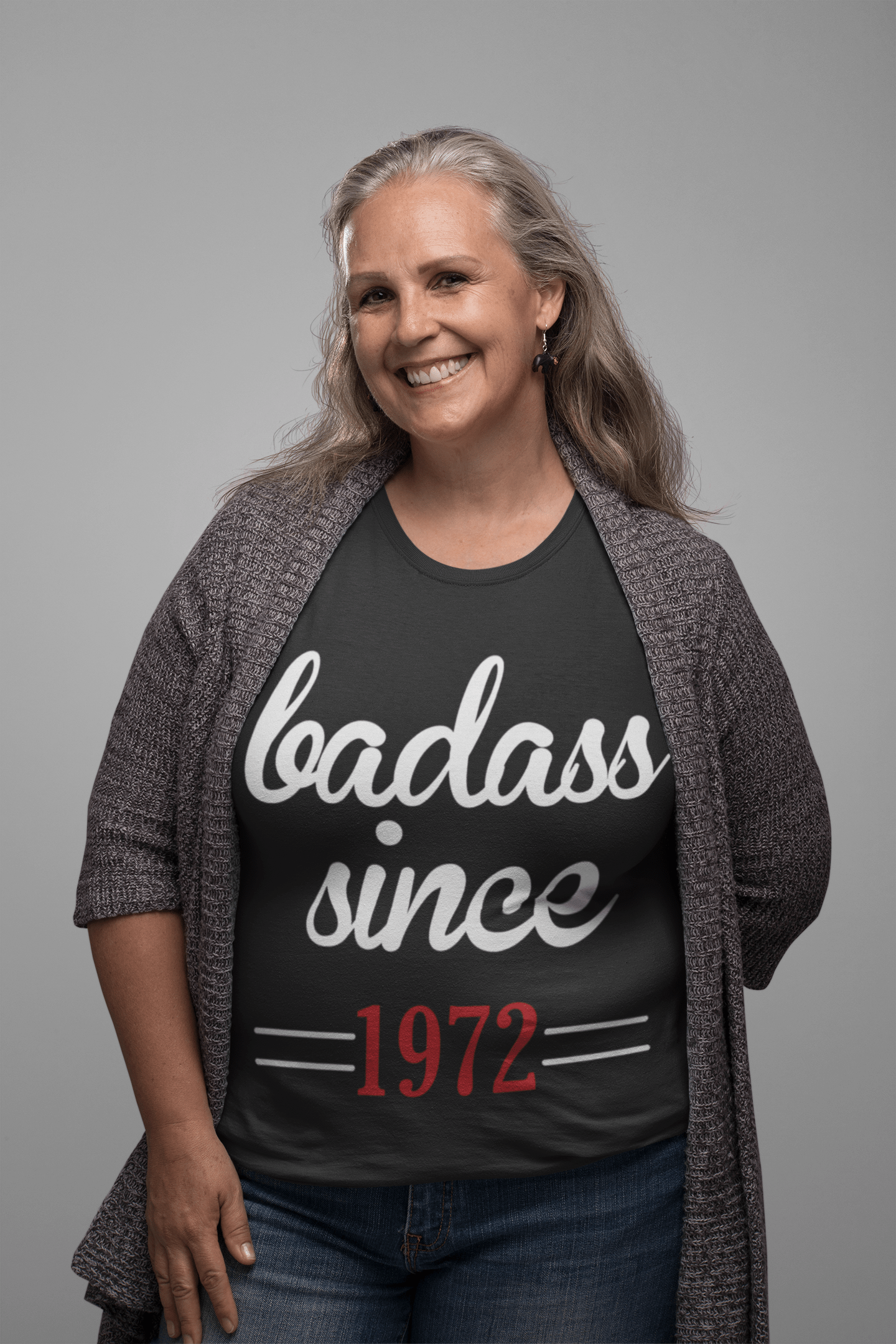 Badass Since 1972 Damen T-Shirt Schwarz Geburtstagsgeschenk 00432