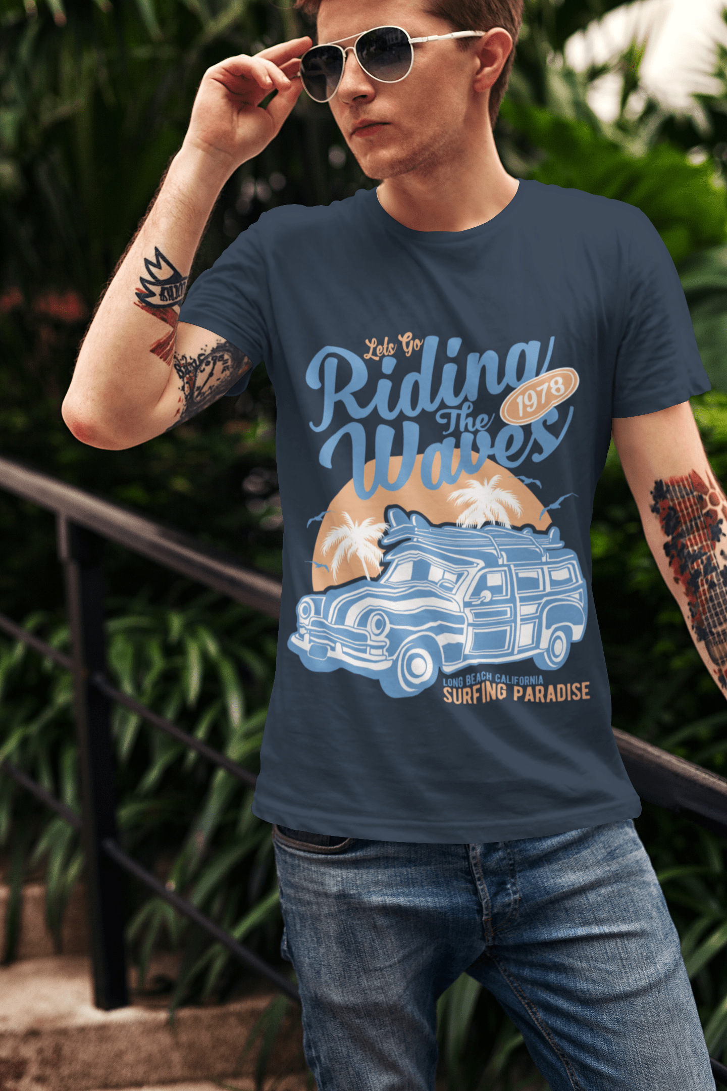 ULTRABASIC Herren T-Shirt Lets Go Riding Waves 1978 – Surf-T-Shirt für Surfer