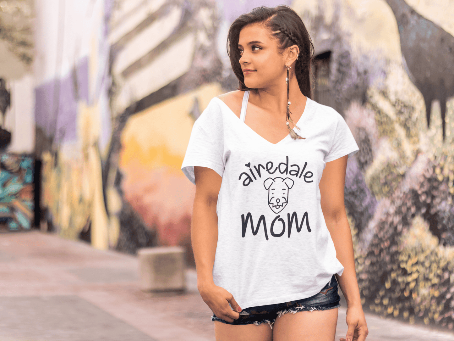 ULTRABASIC Damen T-Shirt Airedale Mom – Terrier Hund Kurzarm T-Shirt Tops