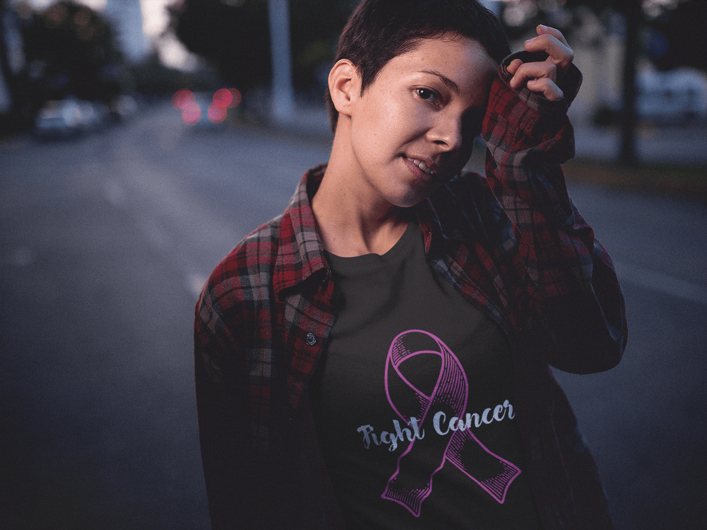Women's Graphic T-Shirt Fight Cancer French Navy Round Neck