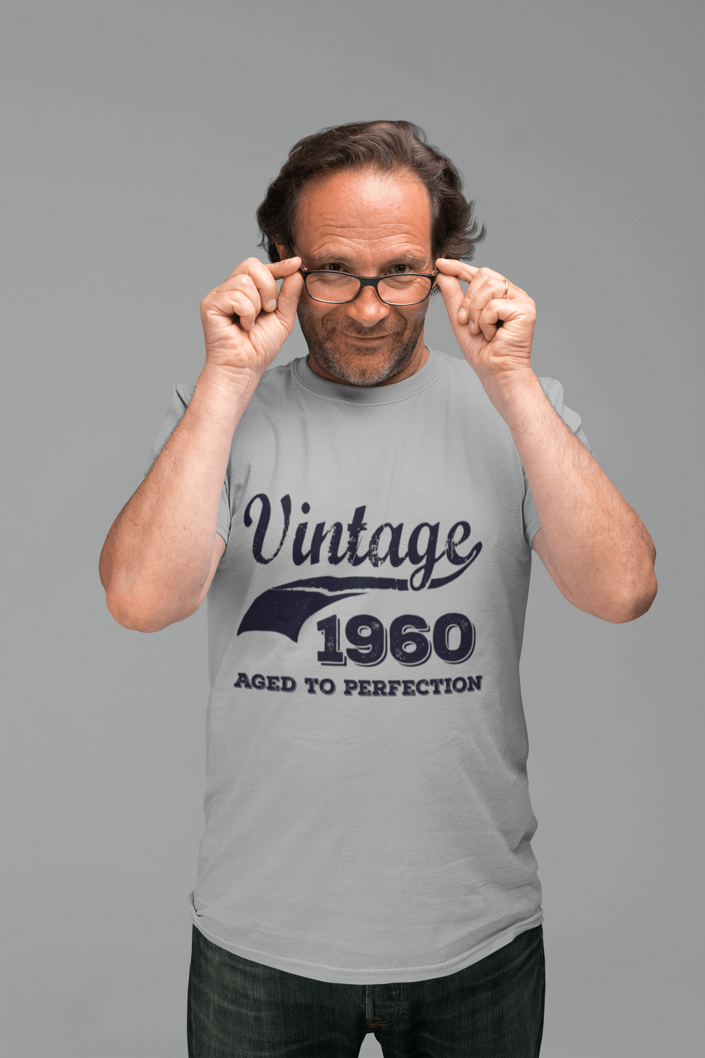 Vintage Aged to Perfection 1960, Grau, Herren-Kurzarm-Rundhals-T-Shirt, Geschenk-T-Shirt 00346