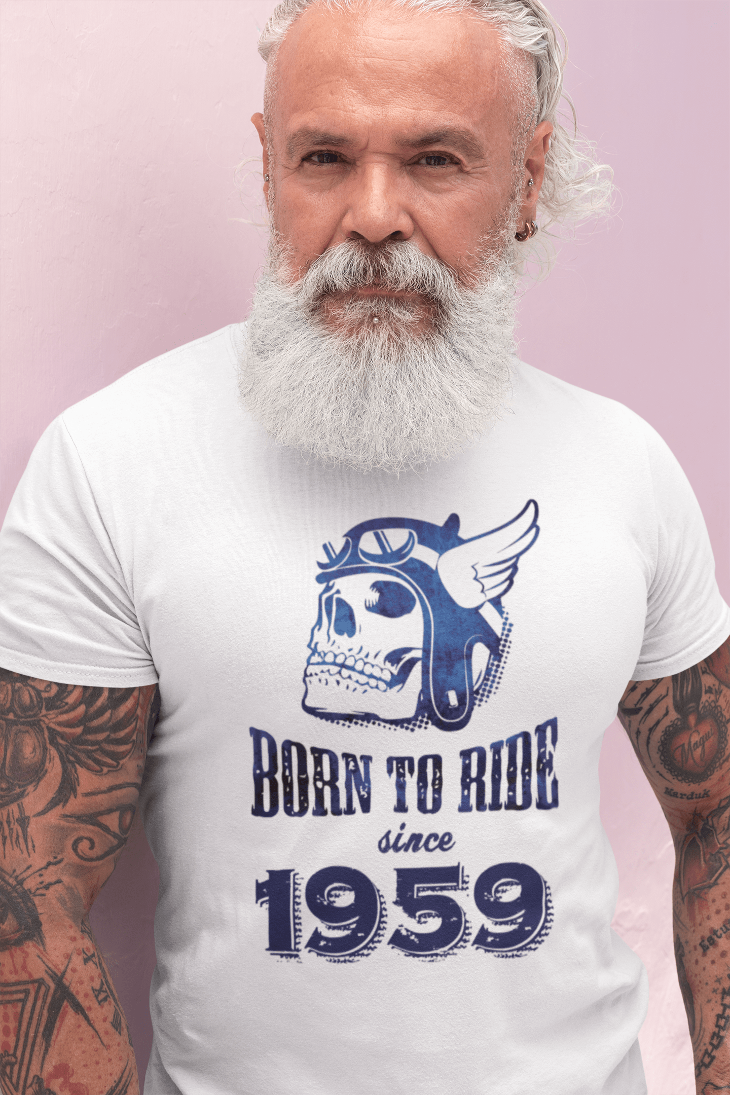 1959, Born to Ride Since 1959 Herren T-Shirt Weiß Geburtstagsgeschenk 00494
