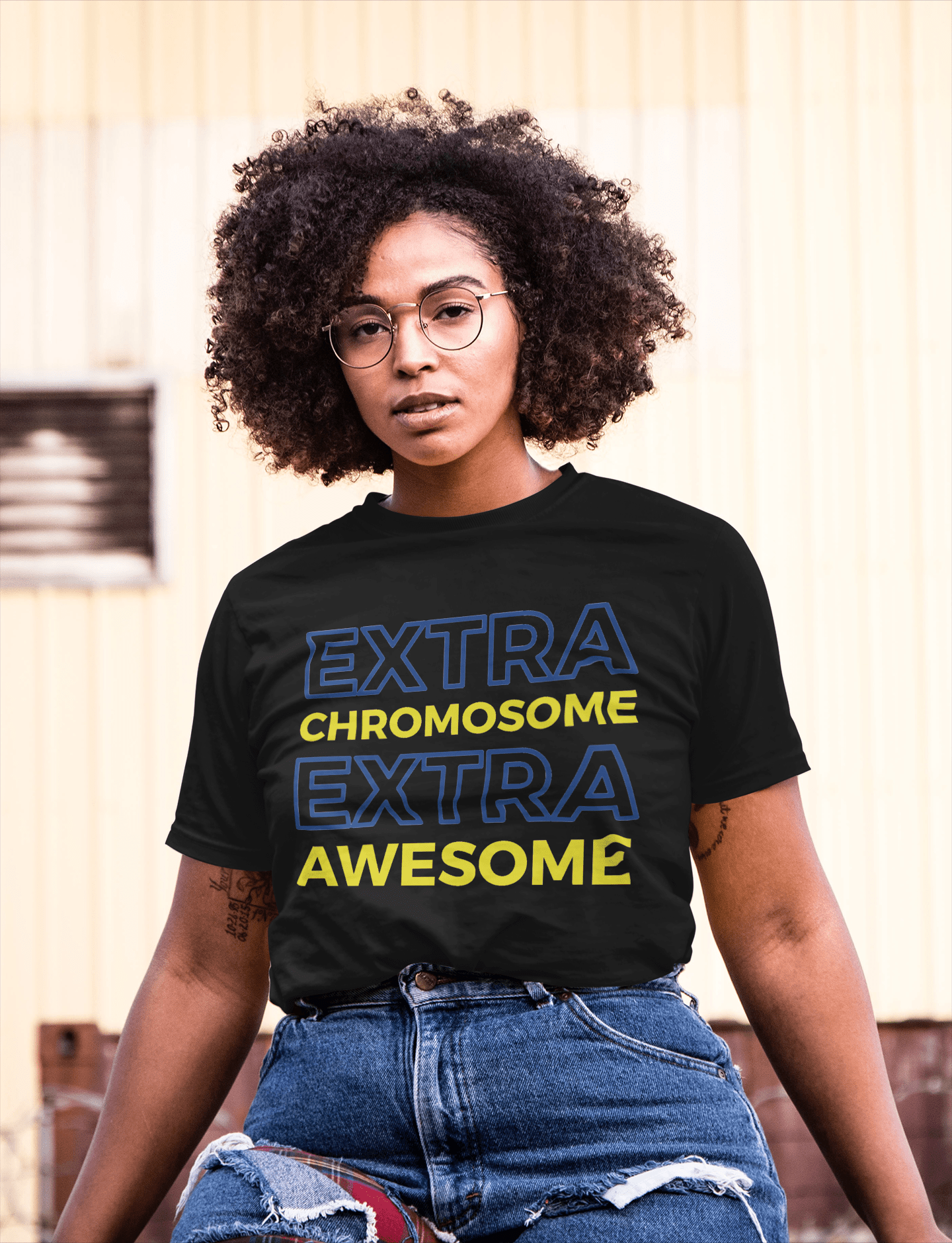 Women's Graphic T-Shirt Down Syndrome Extra Chromosome Extra Awesome Deep Black Round Neck